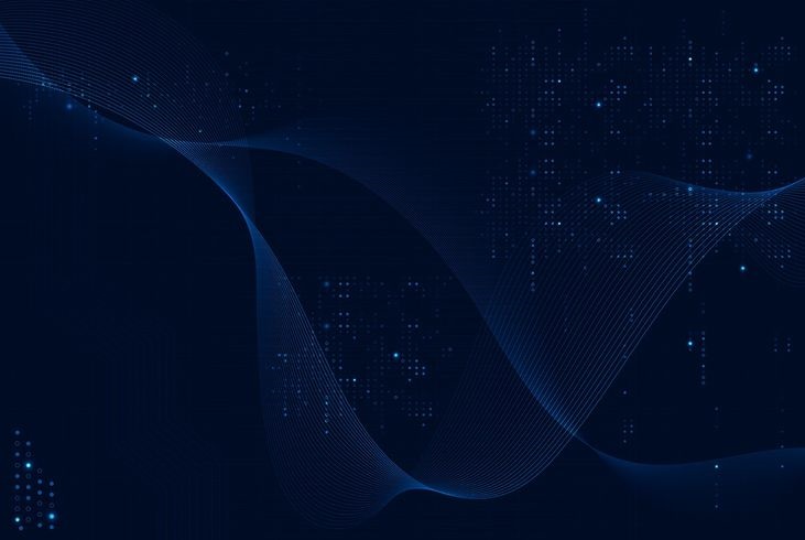 Blue futuristic waves background vector with computer code technology
